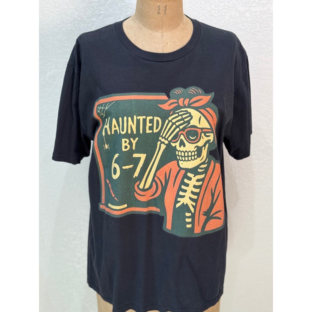 Port & Company Haunted by 6-7‎ Skeleton Teacher Graphic T Shirt Black Size L